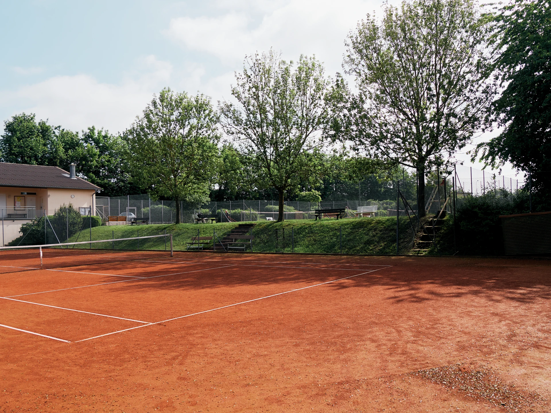 Grüne Umgebung rund um eine Tennisanlage
